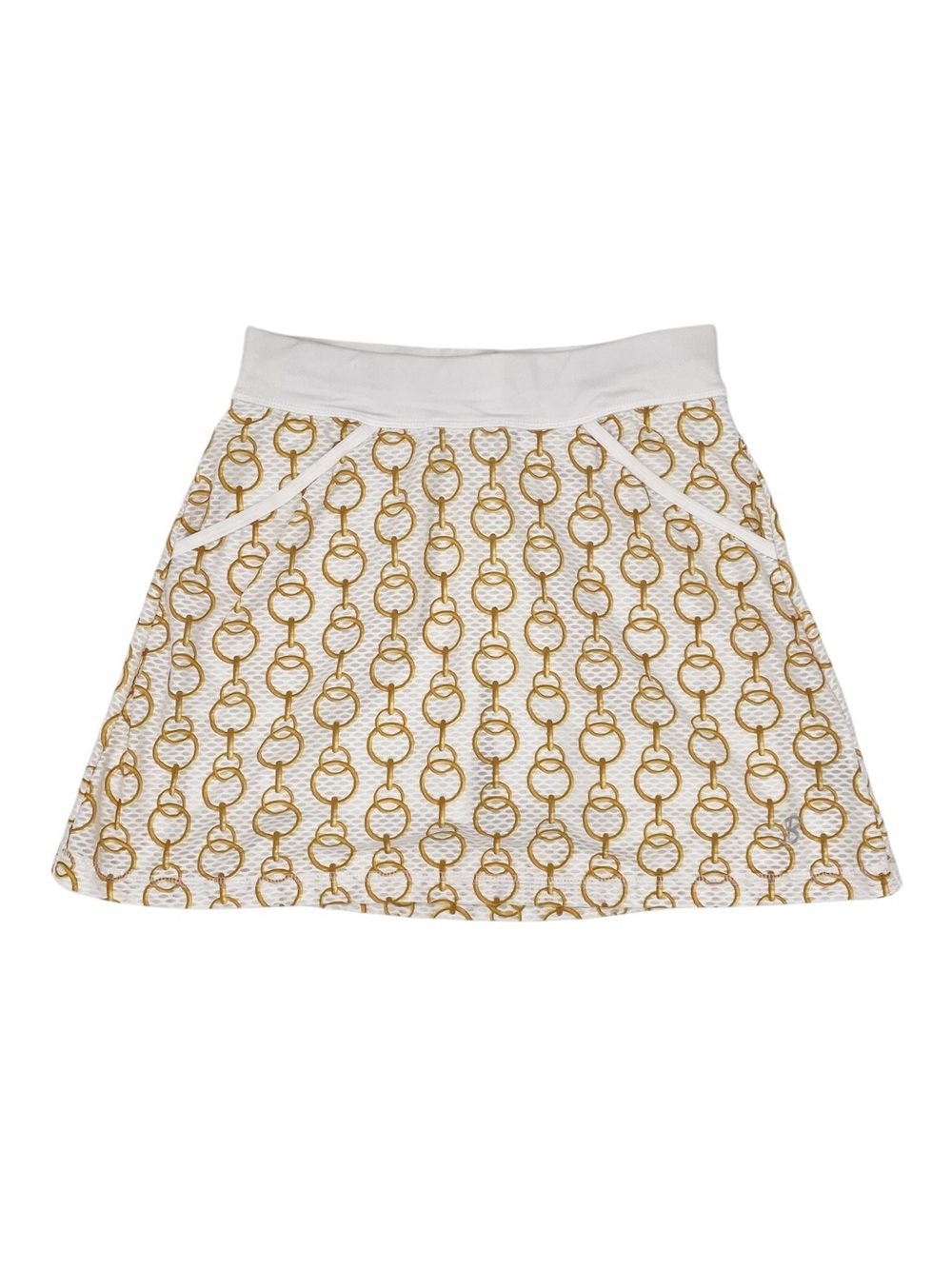 Sofibella Airflow Tennis Skirt Skort Size XS Gold White Chain Link Print Sporty